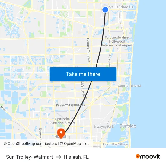 Sun Trolley- Walmart to Hialeah, FL map