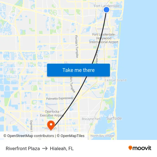 Riverfront Plaza to Hialeah, FL map