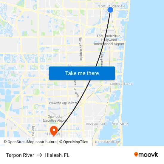 Tarpon River to Hialeah, FL map