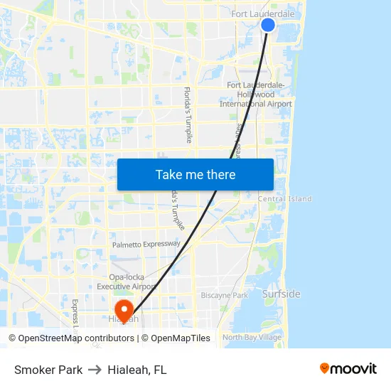 Smoker Park to Hialeah, FL map