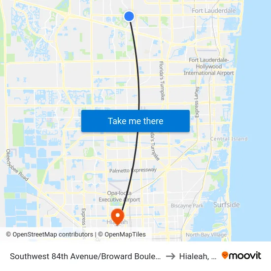 Southwest 84th Avenue/Broward Boulevard to Hialeah, FL map