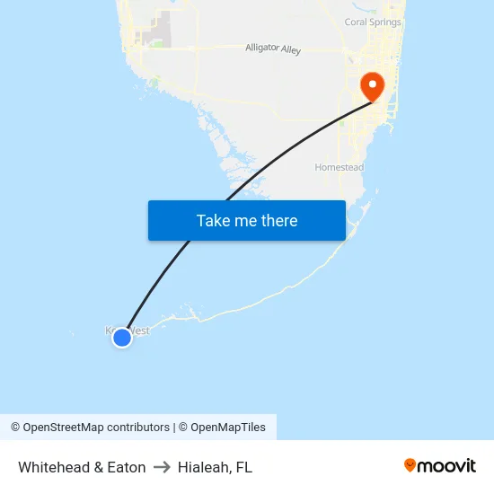 Whitehead & Eaton to Hialeah, FL map