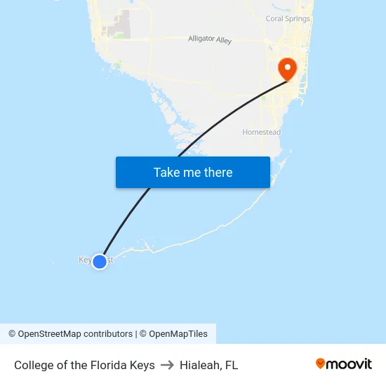 College of the Florida Keys to Hialeah, FL map