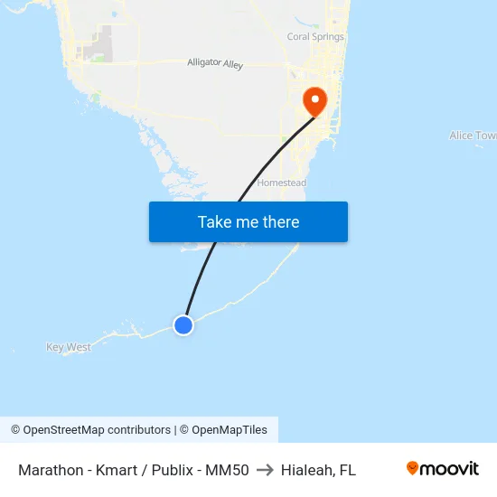 Marathon - Kmart / Publix  - MM50 to Hialeah, FL map