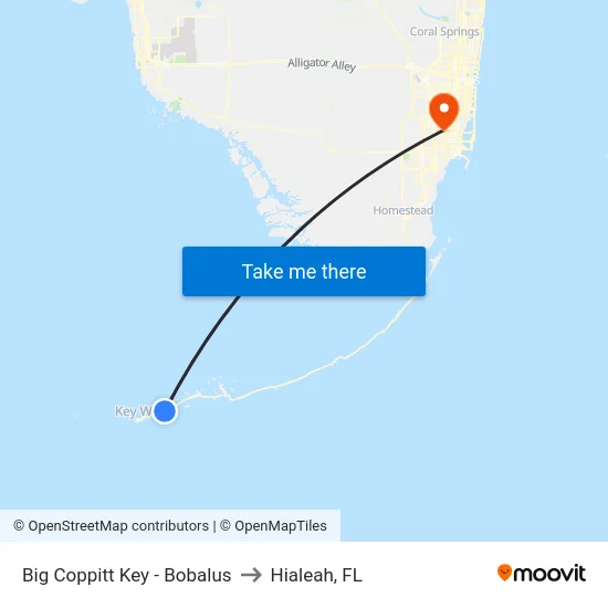 Big Coppitt Key - Bobalus to Hialeah, FL map