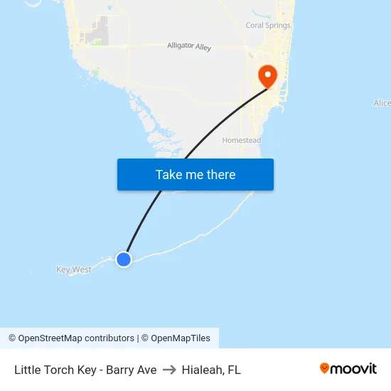 Little Torch Key - Barry Ave to Hialeah, FL map