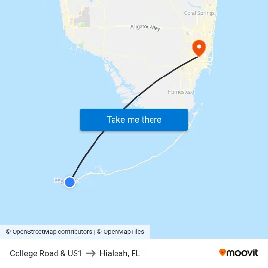 College Road & US1 to Hialeah, FL map