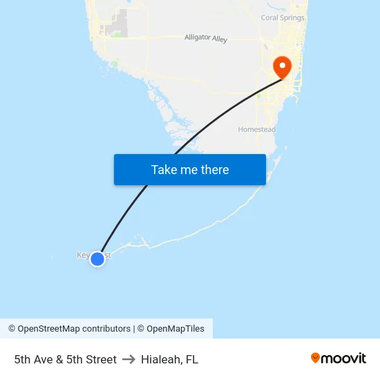 5th Ave & 5th Street to Hialeah, FL map