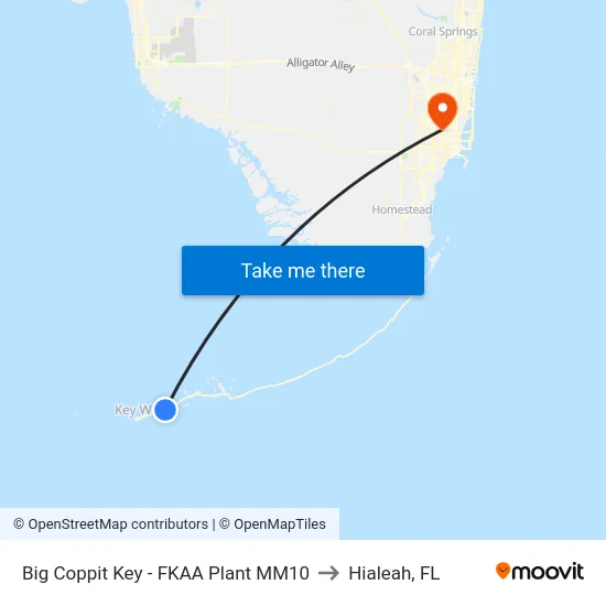 Big Coppit Key - FKAA Plant MM10 to Hialeah, FL map