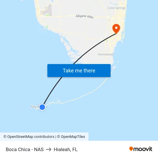 Boca Chica - NAS to Hialeah, FL map
