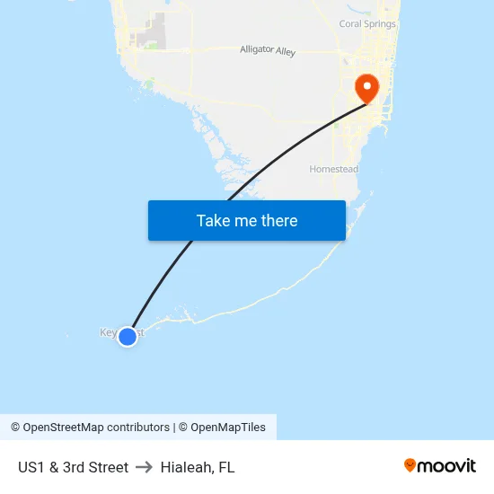 US1 & 3rd Street to Hialeah, FL map