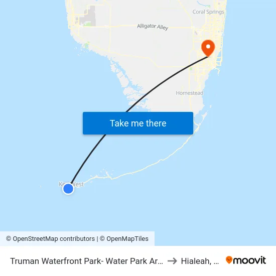 Truman Waterfront Park- Water Park Area to Hialeah, FL map