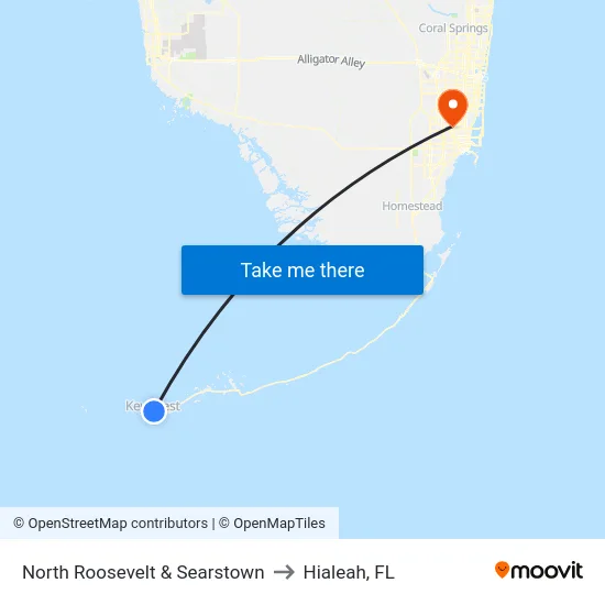 North Roosevelt & Searstown to Hialeah, FL map
