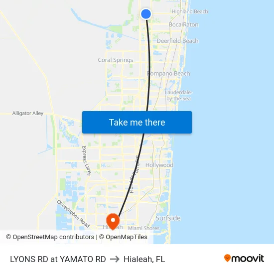 LYONS RD at YAMATO RD to Hialeah, FL map