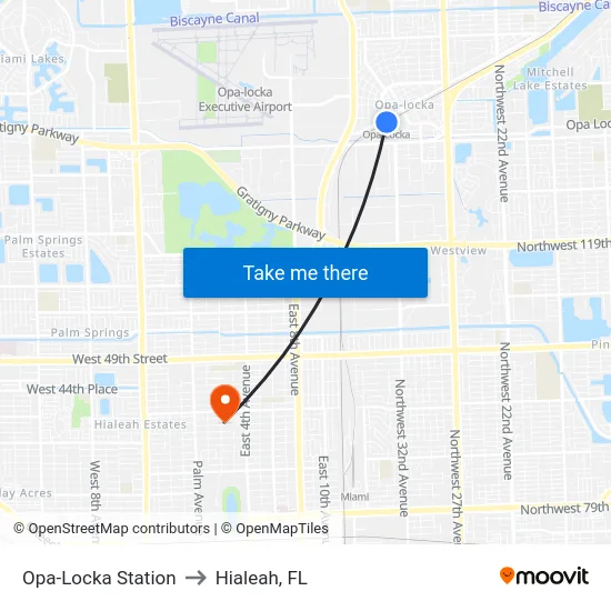 Opa-Locka Station to Hialeah, FL map