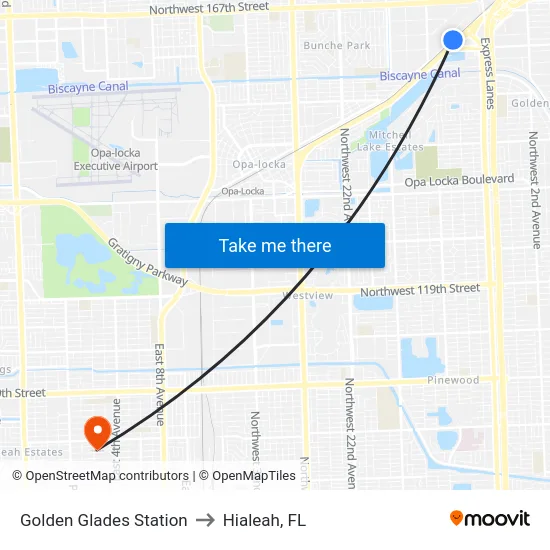 Golden Glades Station to Hialeah, FL map