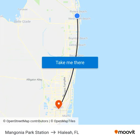 Mangonia Park Station to Hialeah, FL map