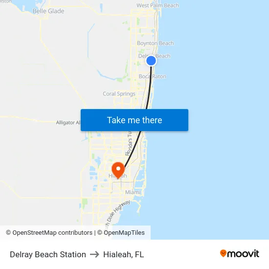 Delray Beach Station to Hialeah, FL map