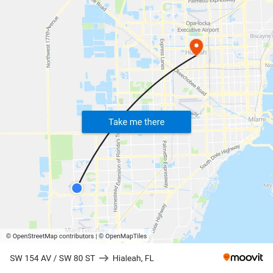 Sw 154 Av / Sw 80 St to Hialeah, FL map