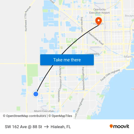 Sw 162 Ave @ 88 St to Hialeah, FL map