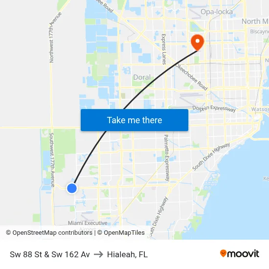 Sw 88 St & Sw 162 Av to Hialeah, FL map
