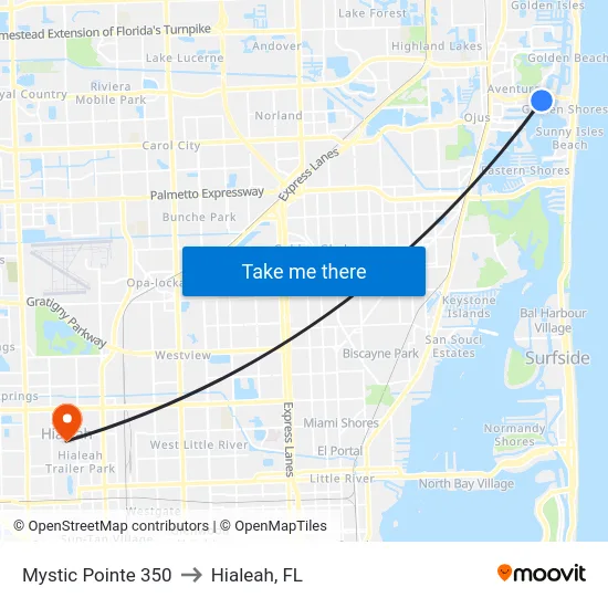 Mystic Pointe 350 to Hialeah, FL map