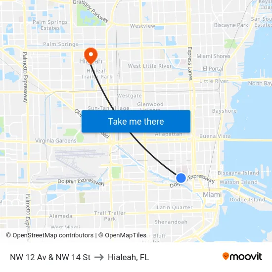 NW 12 Av & NW 14 St to Hialeah, FL map