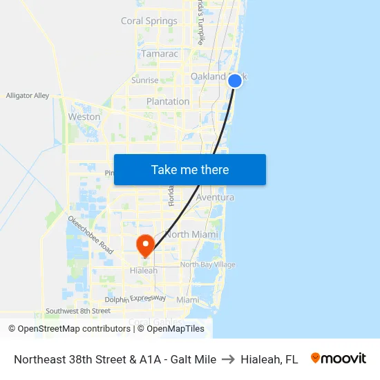 Northeast 38th Street & A1A - Galt Mile to Hialeah, FL map