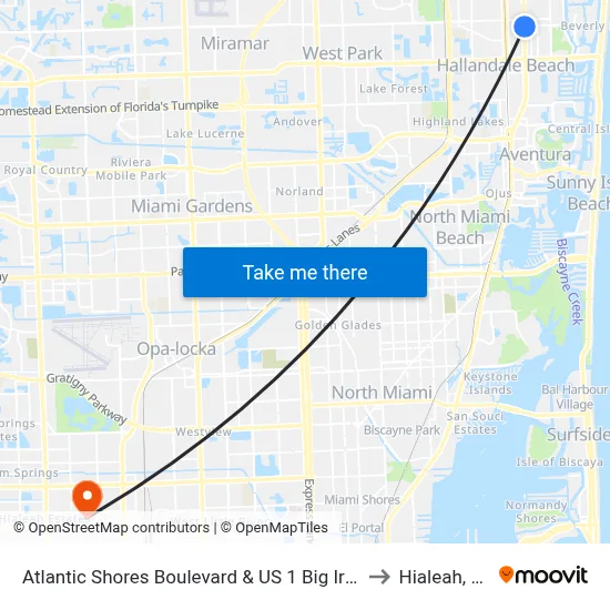 Atlantic Shores Boulevard & US 1 Big Irvs to Hialeah, FL map