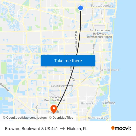 Broward Boulevard & US 441 to Hialeah, FL map