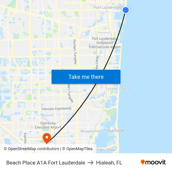 Beach Place A1A Fort Lauderdale to Hialeah, FL map
