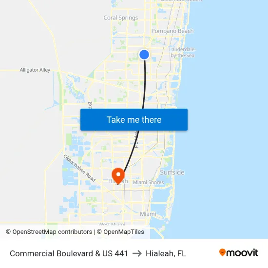 Commercial Boulevard & US 441 to Hialeah, FL map