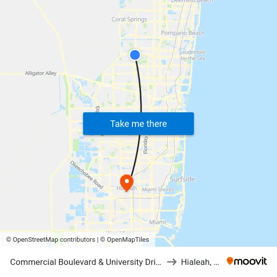 Commercial Boulevard & University Drive to Hialeah, FL map