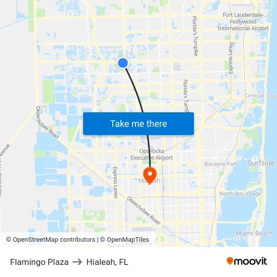 Flamingo Plaza to Hialeah, FL map