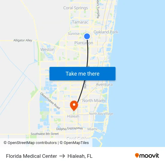 Florida Medical Center to Hialeah, FL map