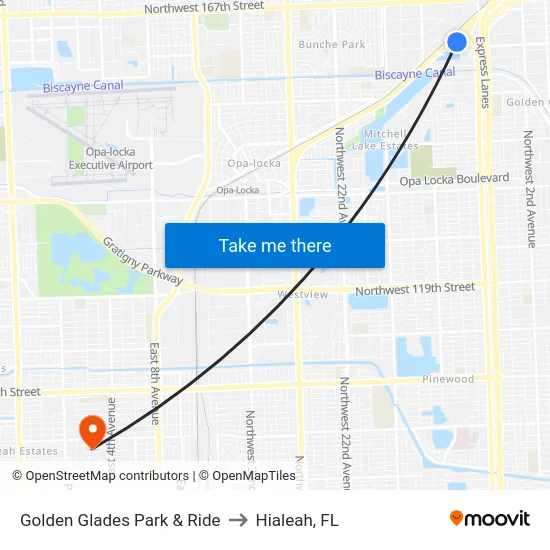 Golden Glades Park & Ride to Hialeah, FL map