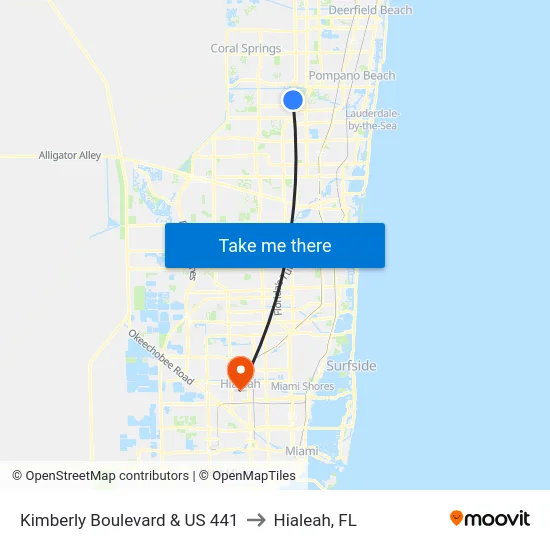 Kimberly Boulevard & US 441 to Hialeah, FL map
