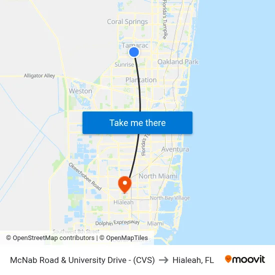 McNab Road & University Drive - (CVS) to Hialeah, FL map