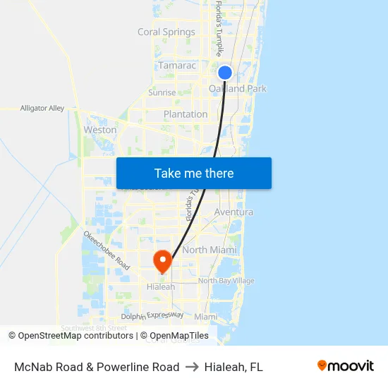 McNab Road & Powerline Road to Hialeah, FL map