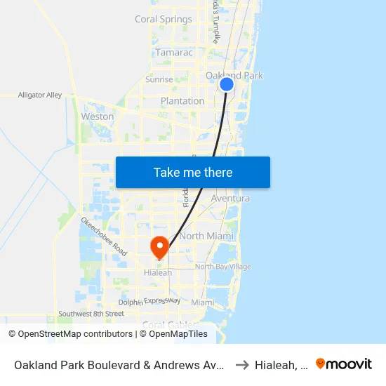 Oakland Park Boulevard & Andrews Avenue to Hialeah, FL map