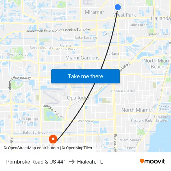 Pembroke Road & US 441 to Hialeah, FL map