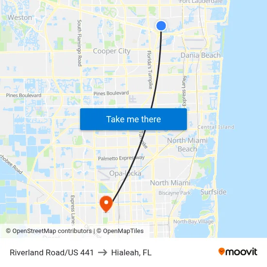 Riverland Road/US 441 to Hialeah, FL map