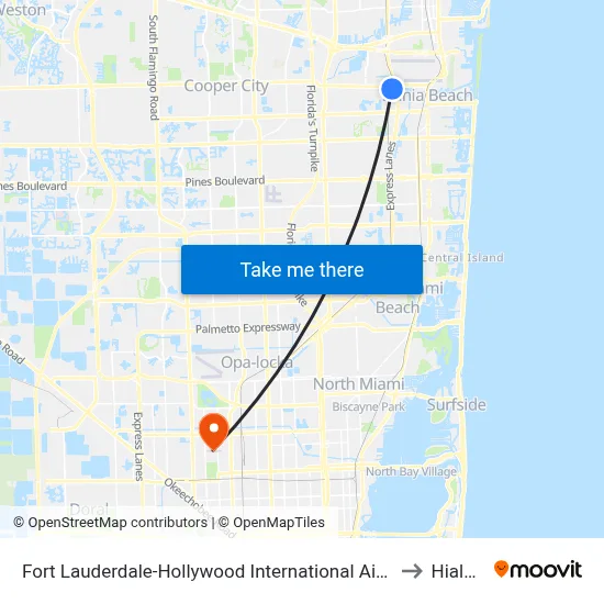 Fort Lauderdale-Hollywood International Airport Griffin Road/Tri-Rail Station to Hialeah, FL map