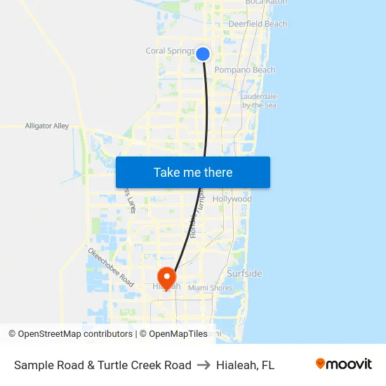 Sample Road & Turtle Creek Road to Hialeah, FL map