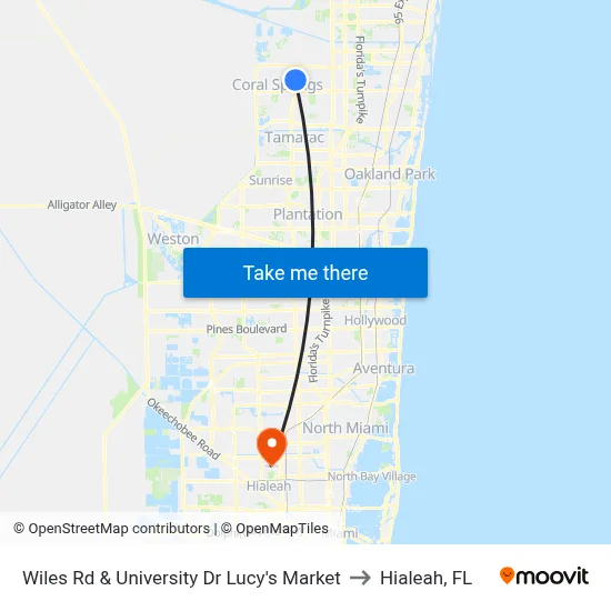 Wiles Rd & University Dr Lucy's Market to Hialeah, FL map