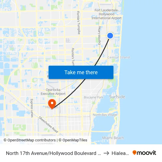 North 17th Avenue/Hollywood Boulevard - (Young Circle) to Hialeah, FL map