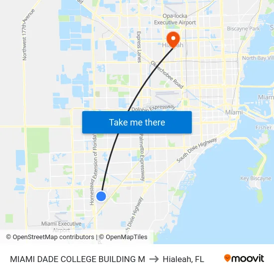 Miami Dade College Building M to Hialeah, FL map