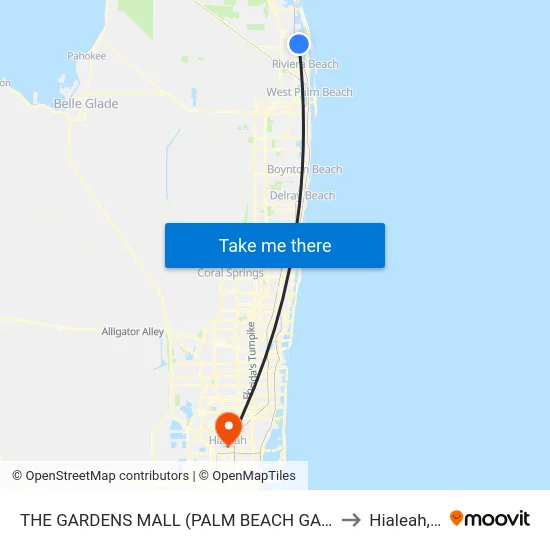 THE GARDENS MALL (PALM BEACH GARDENS) to Hialeah, FL map
