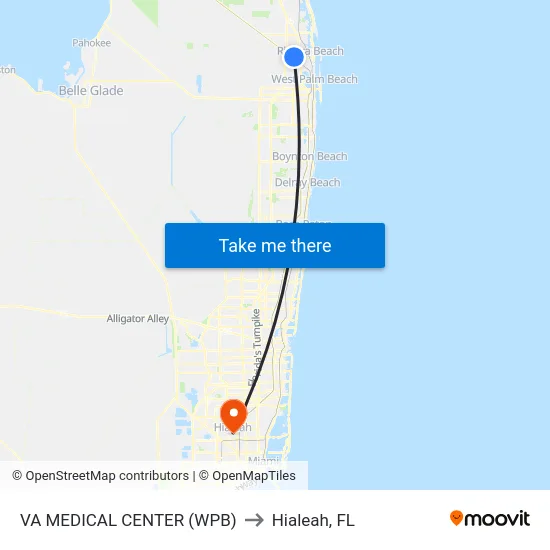 VA MEDICAL CENTER (WPB) to Hialeah, FL map