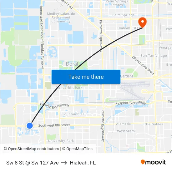 Sw 8 St @ Sw 127 Ave to Hialeah, FL map